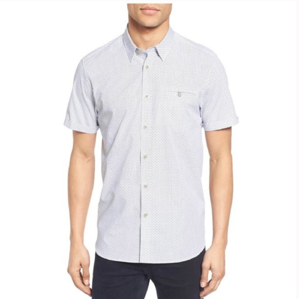 Ted Baker London Shirt 100% Cotton Short Sleeve Button Down Blue Size3 / US M